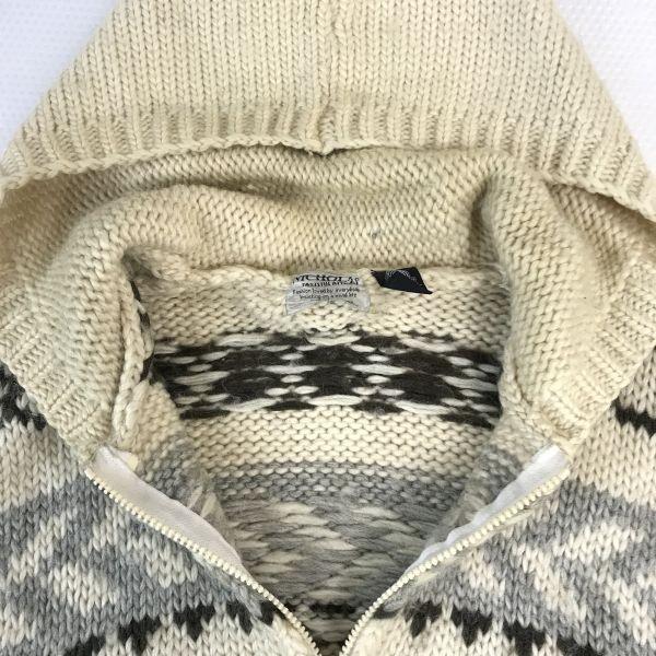 90s Nicholas New Wool Cowichan Zip Knit Parker Men L Beige(USED)
