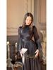 2025 European & American Style Women's Long White High-Neck Waist-Cinching Half-Sleeve Dress