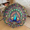 Colorful Peacock Feather Mandala Automatic Opening Folding Umbrella - Portable 3-Fold Design with Iron Frame, Perfect for Outdoor Use, Festi