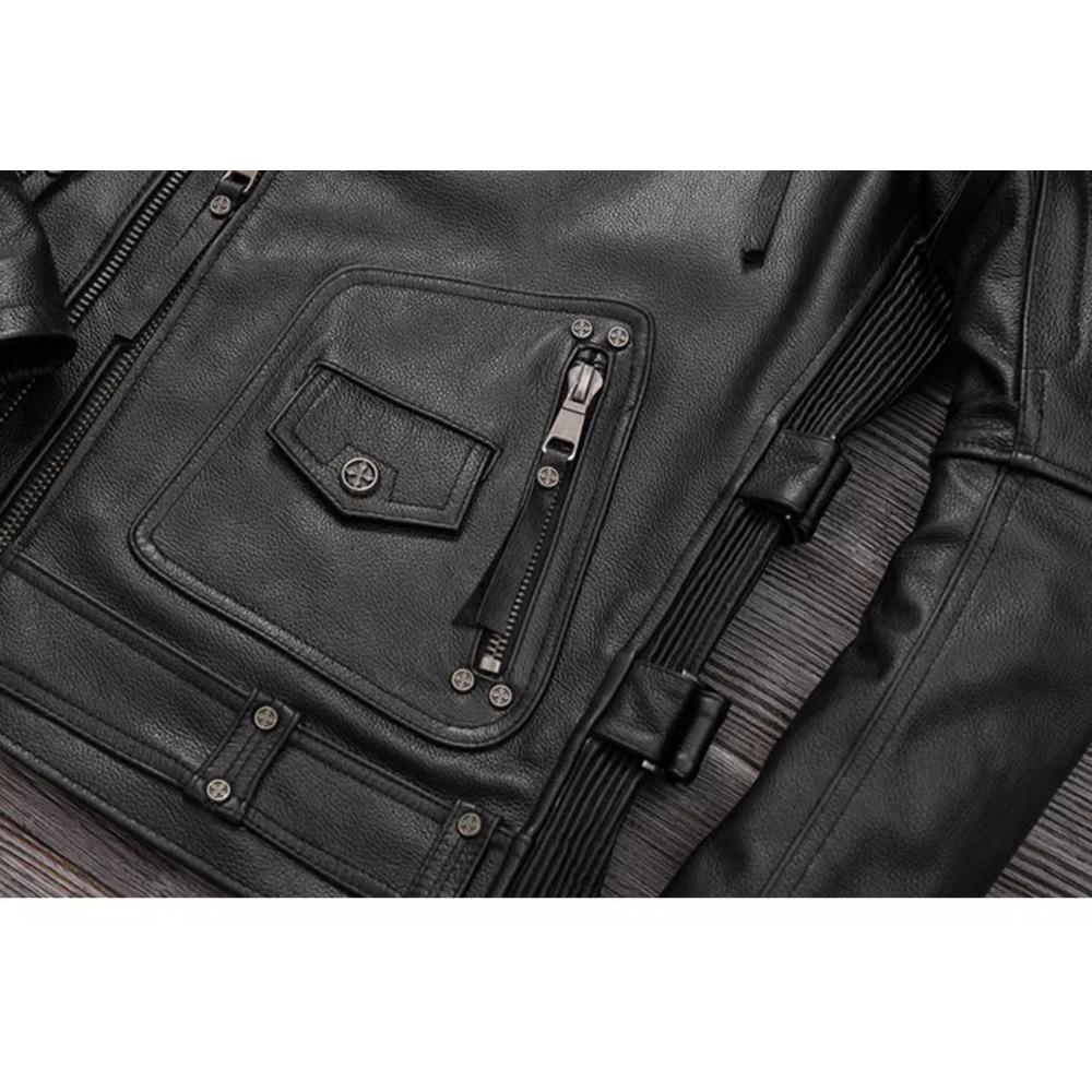 Chinese Size Heavy Motorcycle Jacket Natural Cowhide Leather Top Layer Causal Vintage Retro Moto Suit Leather Coat Winter