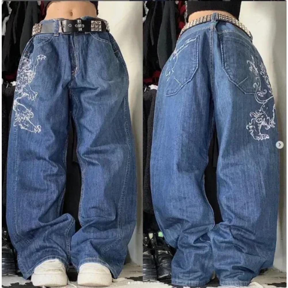 Y2K American New Retro Street Hip-Hop Loose Jeans Damen Harajuku Hohe Taille Weite Beinhose Gothic Weite Hose Straßenhose
