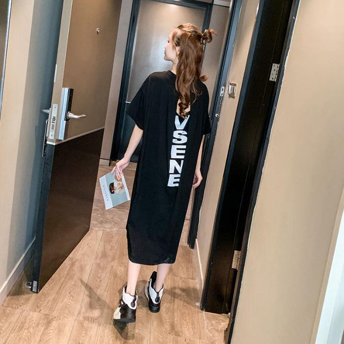 Summer Short-sleeved T-shirt Skirt Backless Sexy Careful Machine Dress Loose Large Size Women's Clothing 100kg Fat Sister Long Dress