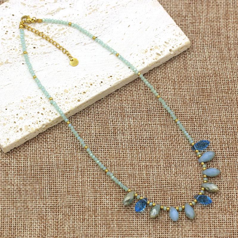 Vintage Bohemian Crystal Beaded Necklace with Faux Gemstones - High-End Faceted Clavicle Chain for Women