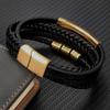 Stainless Steel Beads Luxury Charm Men Bracelet Magnetic Clasp Braided Mutilayer Leather Wrapping Punk Bangles Man Jewelry Gift