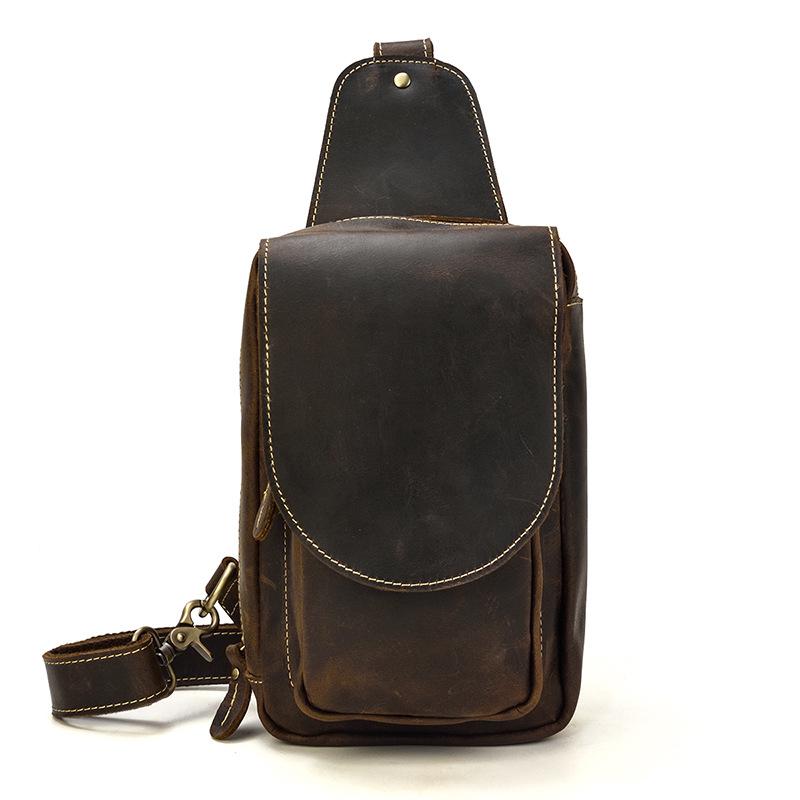Large Capacity Leather Chest Bag Crossbody Bagpack For Man Sling Bag Vintage Fashion Unique Designer Chest Pack Shoulder Bag