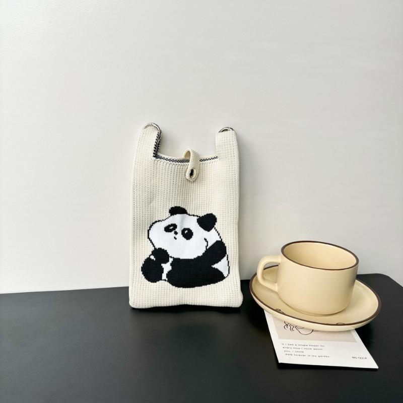 Panda Mobile Phone Bag Cute Knitted Bag High Sense Personality Versatile Dopamine Shoulder Messenger Bag Dopamine Wind