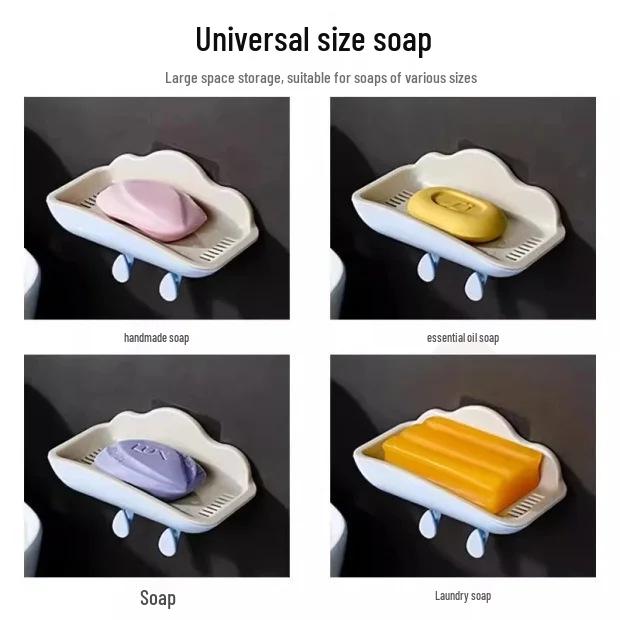 Newcomer 0.01: Punch-Free Adhesive Soap Dish with Draining Hooks for Bathroom or Dorm