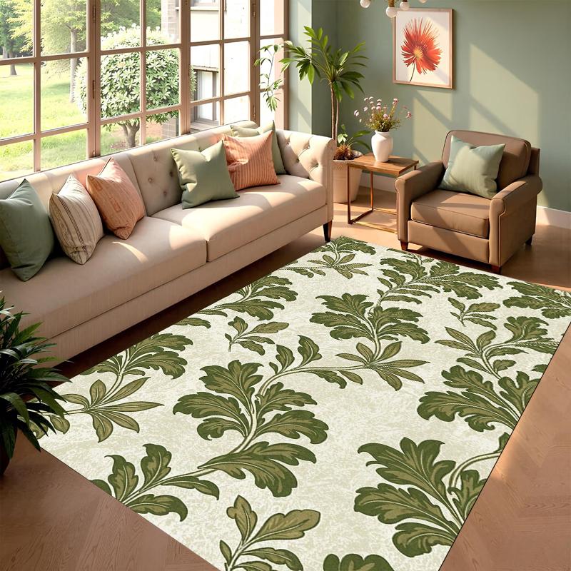 

Modern Green Floral Area Rug Carpet Mat Rug Home Decoration Leaf Flower Pattern Non Slip Floor Rug for Living Room 40X60CM