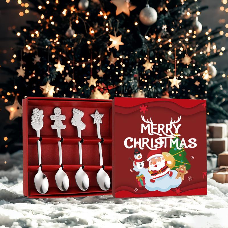 

Christmas Coffee Spoon Stainless Steel Dessert Stirring Spoon Snowman Cartoon Spoon Set Christmas Tableware