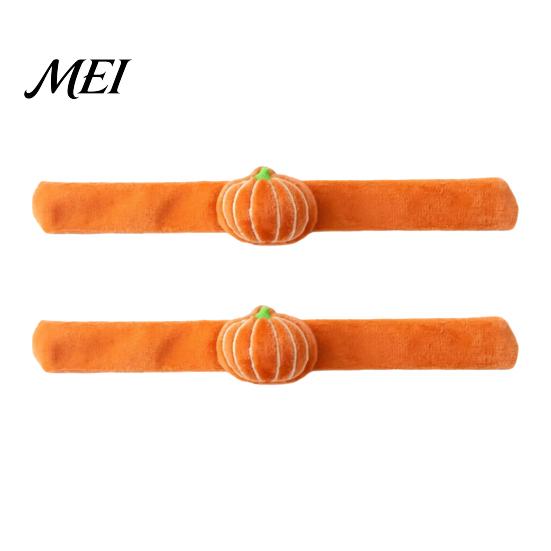 Spooky Costume Accessories for Adults 2 Pcs Halloween Slap Bracelets, Plush Pumpkin, Bat, Ghost, Black Cat Soft Fabric Snap Wristbands Bands