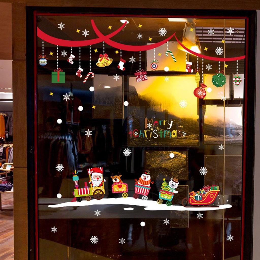 Christmas Train Holiday Scene Layout Window Glass Window Flowers Wall Stickers