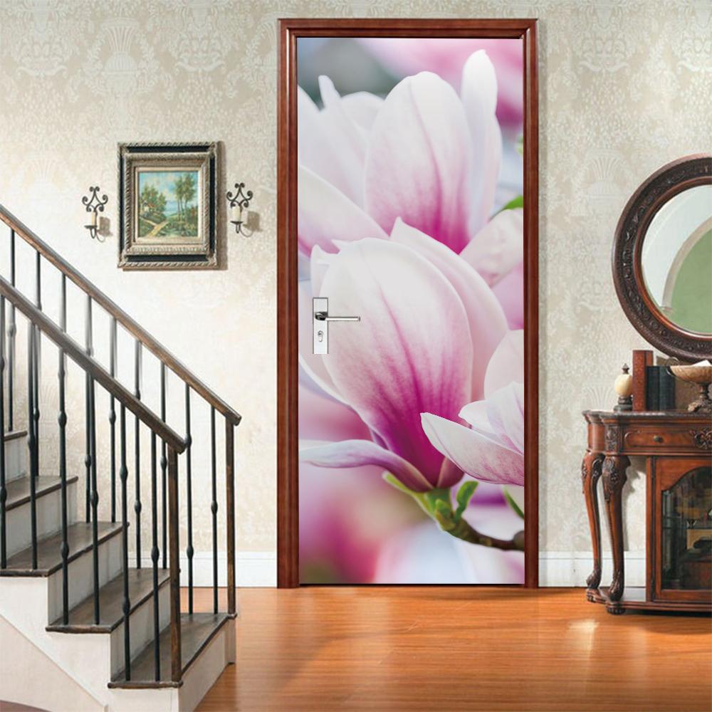 3D Door Mural Sticker Peel and Stick Door Wallpaper Golden Buddha Castle Moon Mermaid Flower Home Decor Removable