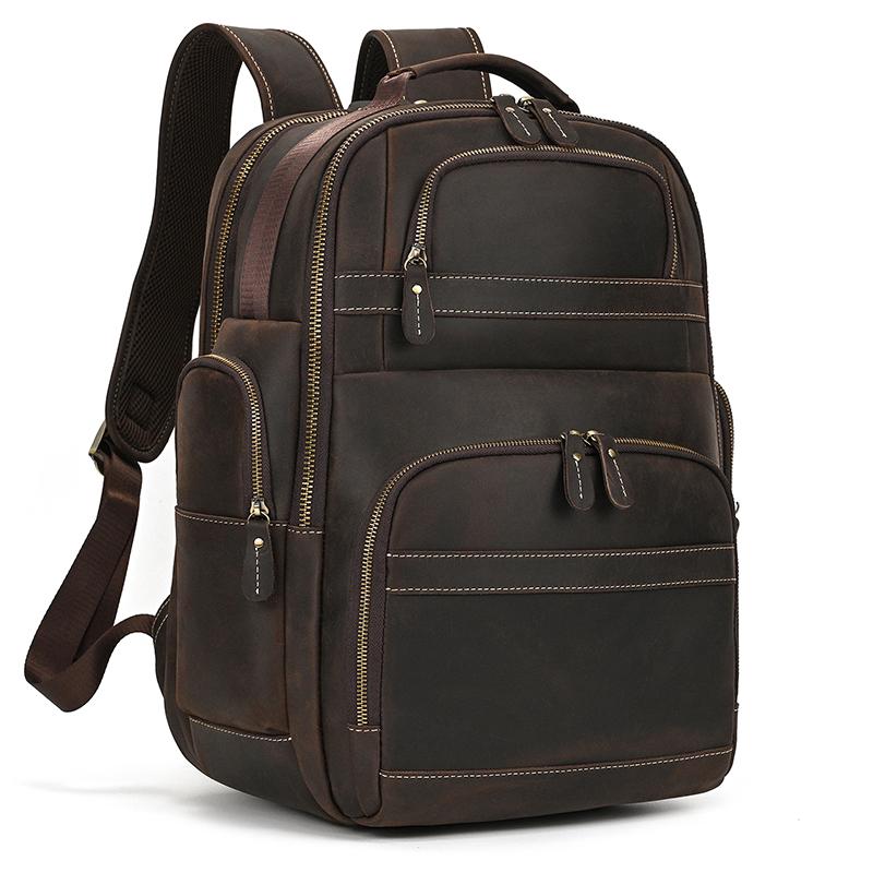 Double Layer Leather backpack For Men Large Capacity Travel Bag Business Computer Bag with USB Charging Laptop Backpacks