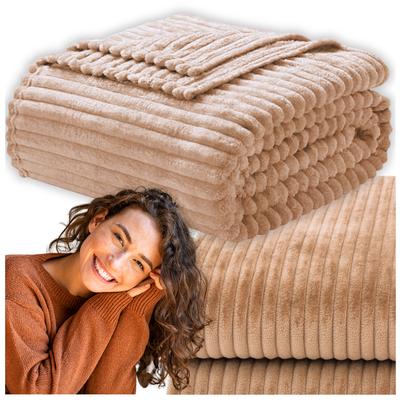 Striped Blanket 160x200 Cm Plaid Bedspread Armchair Beige Birthday Gift