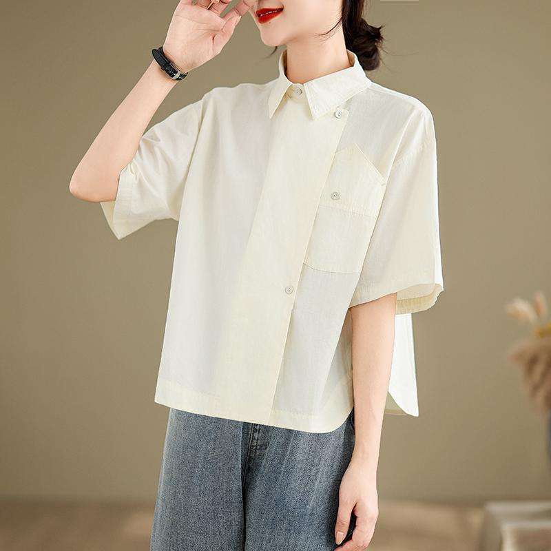 DIMANAF 2026 Women Plus Size New Summer Blouse Shirt Short Sleeve Casual Loose Lady Tops Shirts Cotton Print