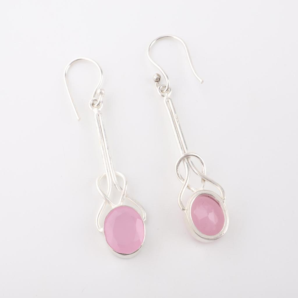 Rose Chalcedony Gemstone 925 Sterling Silver Jewelry Handmade Earrings 1.76" EE-171-18