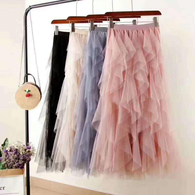 Irregular Mesh Women's Skirt Autumn/Winter 2025: Multi-Layer Cake Puffy Long Skirt, Super Fairy Temperament Dress