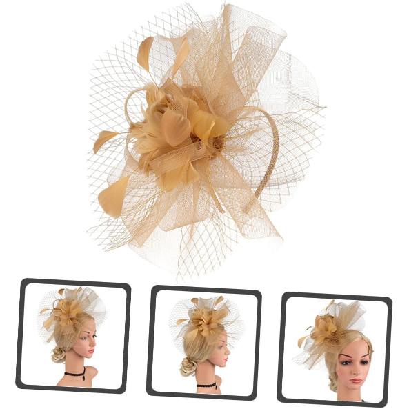 Chapeau Fascinator Filet Chapeau Cocktail avec Pince à Cheveux et Bandeau pour Femmes Mariage Fête de Thé Occasion Spéciale Accessoires Filet Doré