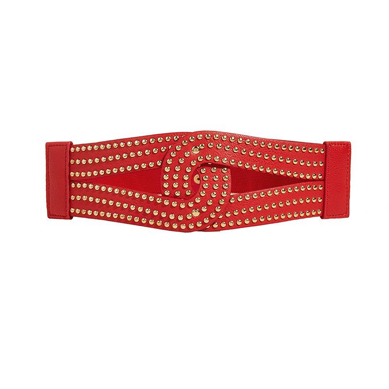 Punk Style Rivet Wide Waist Seal, Dress with Versatile Elastic Elastic Waist Belt for Women
