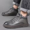 Winter new men's cotton shoes leather wool warm men's shoes high-top casual velvet men's leather shoes