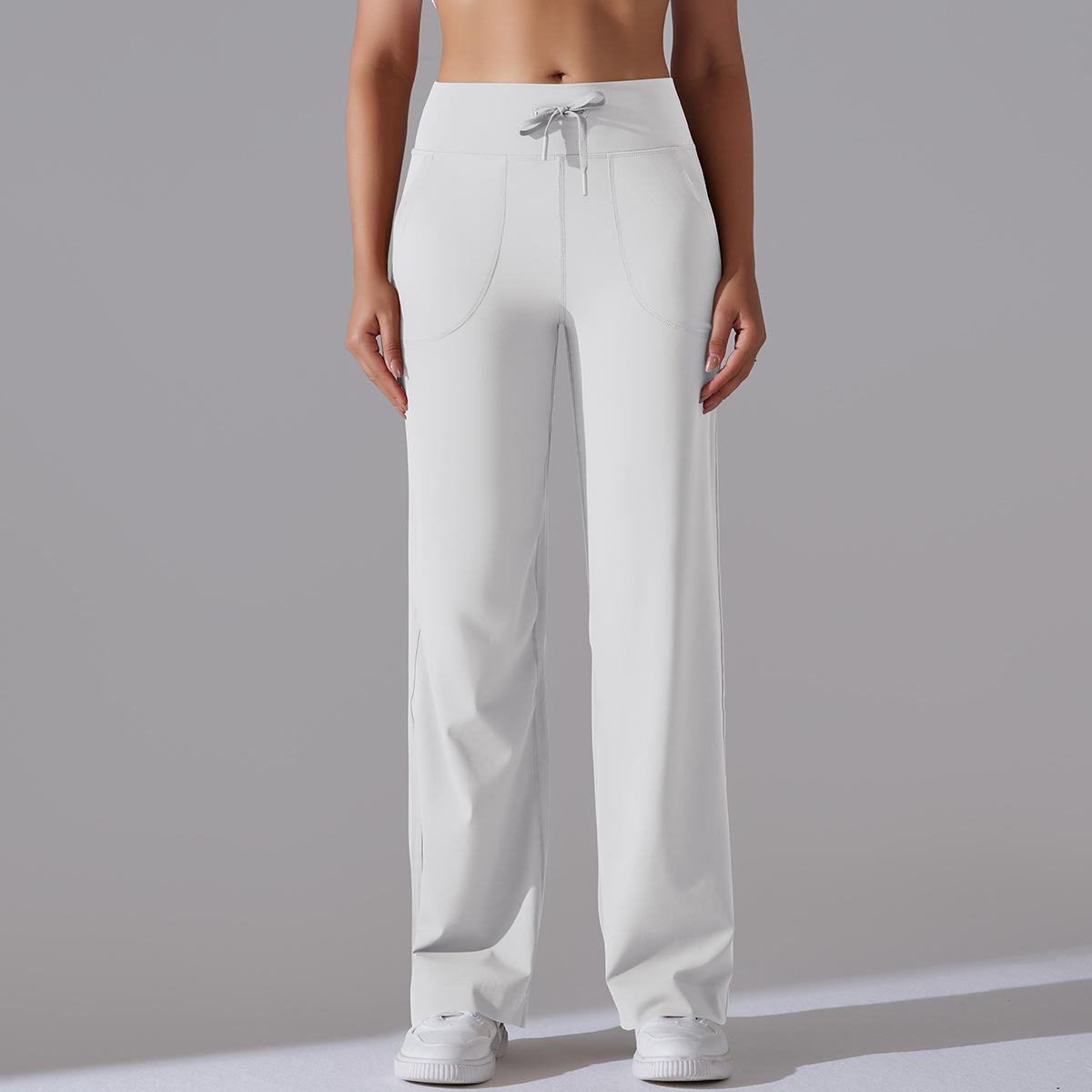 

Обнаженные новые брюки с широкими штанинами на кулиске на талии, с высокой посадкой, для коррекции фигуры, одежда для йоги, двусторонние большие карманы, спортивная одежда, фитнес-брюки S