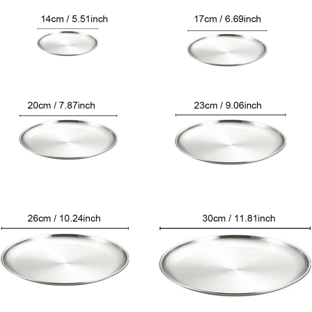4-Piece Stainless Steel Dinner Plates Round Metal Plates Serving Tray Dessert Plates Dinner Dish for Home Camping  BBQ