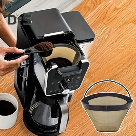 Filtru de cafea din oțel inoxidabil pentru aparat de cafea, reutilizabil, cu mâner încorporat, fără BPA, plasă fină, strecurătoare de cafea, coș de filtru pentru aparat de cafea