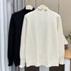 Plus Size Women Ruffled Trim Half Turtleneck Lace Jacquard Long Sleeve Knitted Pullover Sweater