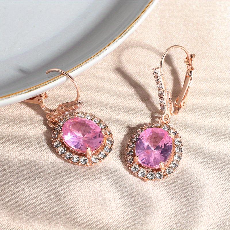 Elegant Female Pink Stone Drop Earrings Pretty Hoop Dangle Boho Long Wedding Anniversary Gift Jewelry For Women
