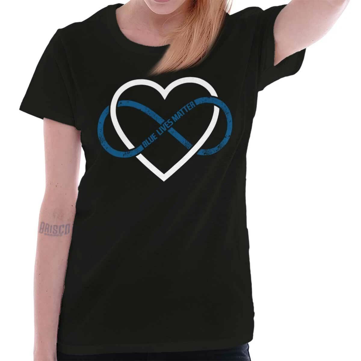 Blue Lives Matter Infinity Thin Line Police Womens Top Junior Graphic Tee XL