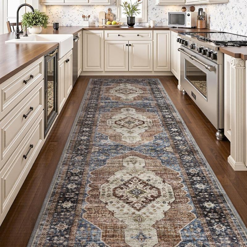 Böhmischer Stil Läufer Teppich Retro Leichter Luxus Flur Teppich Maschinenwaschbar Faltbar Rutschfest Schlafzimmer Bettvorleger Alfombra