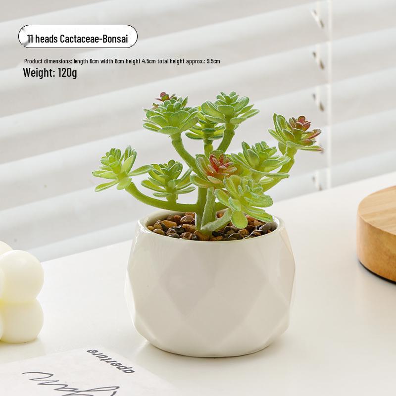 Small Indoor Potted Succulent - Artificial Green Plant Ornament for Home, Office, or Desktop Decor
