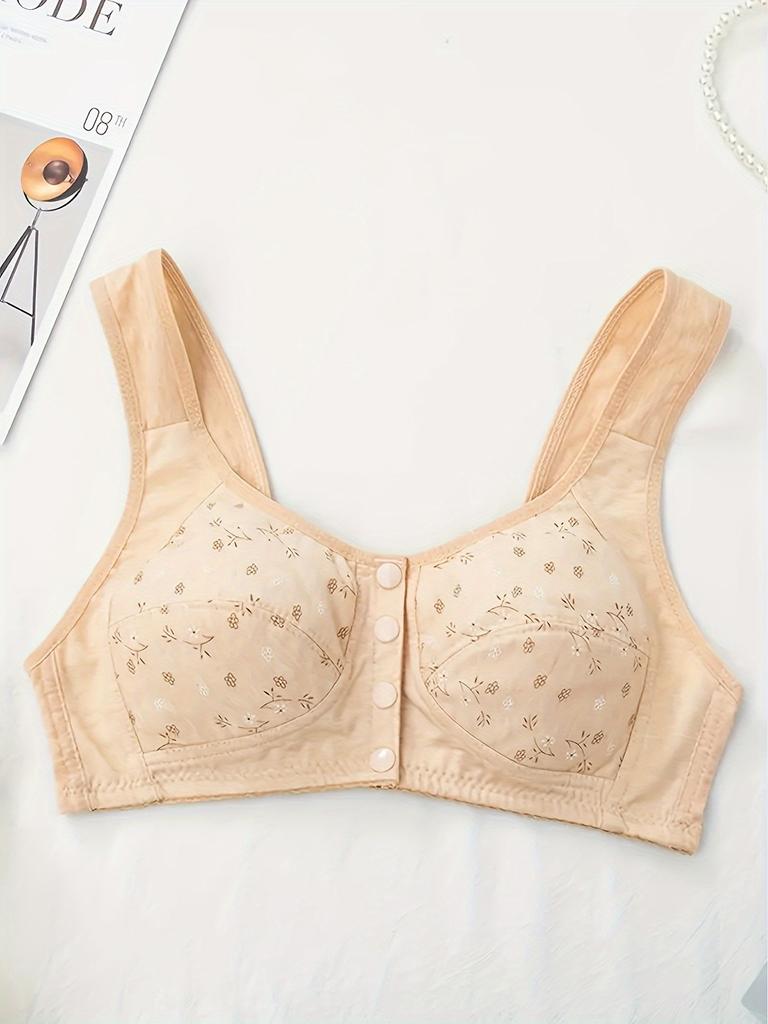 4er-Pack bügellose T-Shirt-BHs – Einfacher Frontverschluss, atmungsaktive Dessous aus geblümtem Strick für Damen