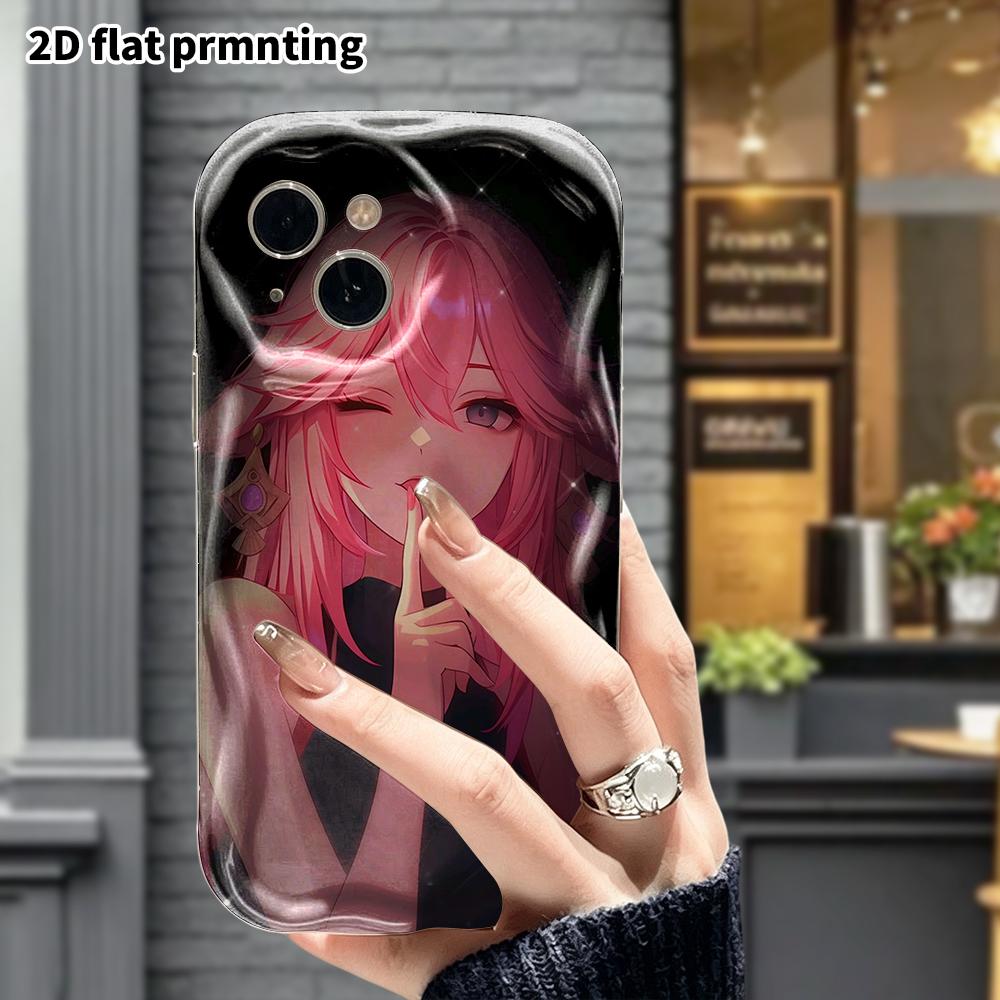 Phone Case: 2D flat, suitable for iPhone 18 17 16 15 14 13 12Pro protective case, pink long-haired fox-eared girl, perfect Christmas and Halloween hol