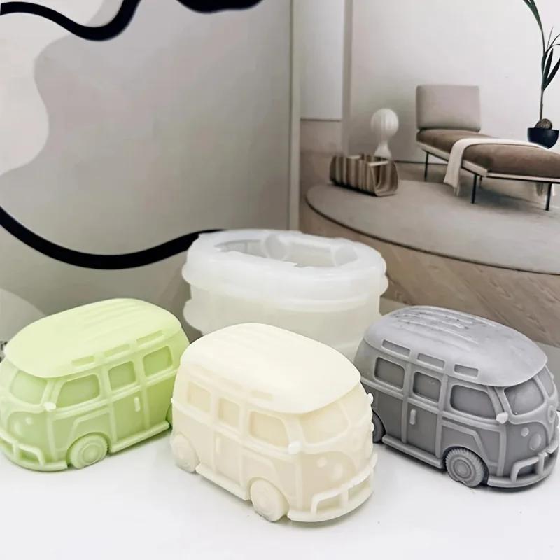Retro Camping Bus Shaped Silicone Candle Mold DIY Mini Car Mould for Gypsum Resin Craft Making Home Desk Decor