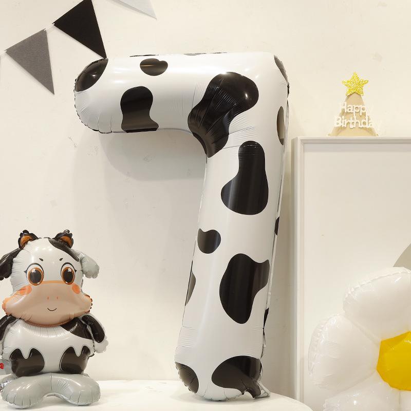 Cow Print Balloon Birthday Decorations Supplies 1pc 40 Inch Digital Balloon COW Theme Number Balloons for Birthday Party Farm Barn Decor
