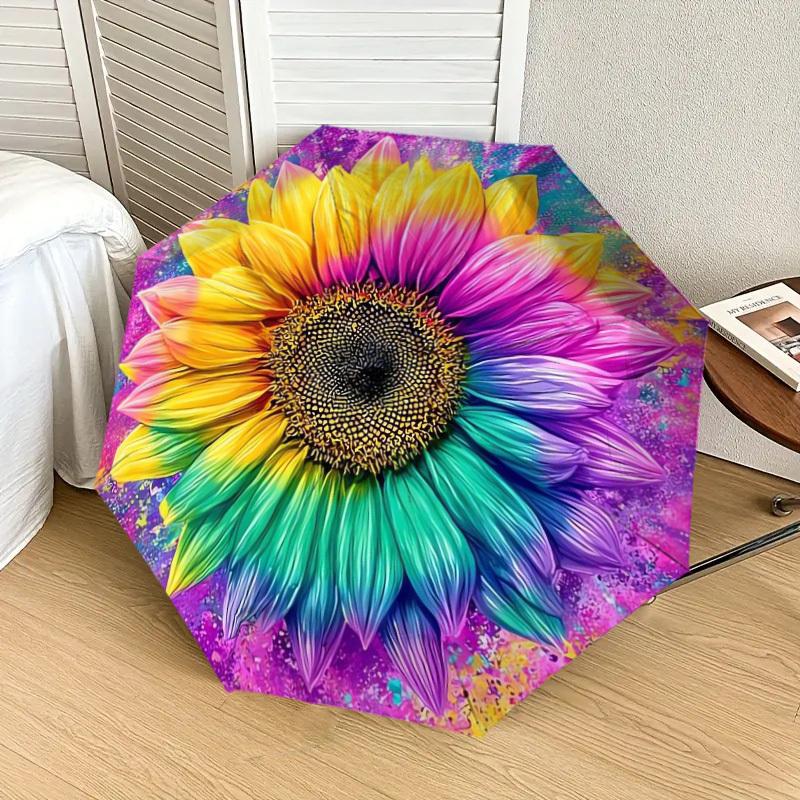 1pc Colorful Sunflower Artwork Umbrella with Plastic Handle,Suitable for All Seasons Home Travel Outdoor UmbrellaDD1367