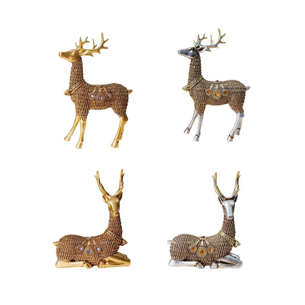 Reindeer Figurines Resin Deer Statues Nordic Miniature Deer Sculptures, Ornaments for Bedroom, Office Tabletop Cabinet Decor