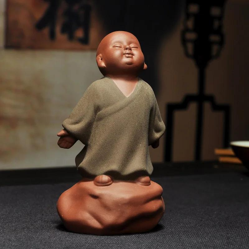 Chinese-Style Purple Little Monk Ornaments Handmade Ceramic Little Shami Doll Creative Desk Small Decorations Home Decor Tea Pet
