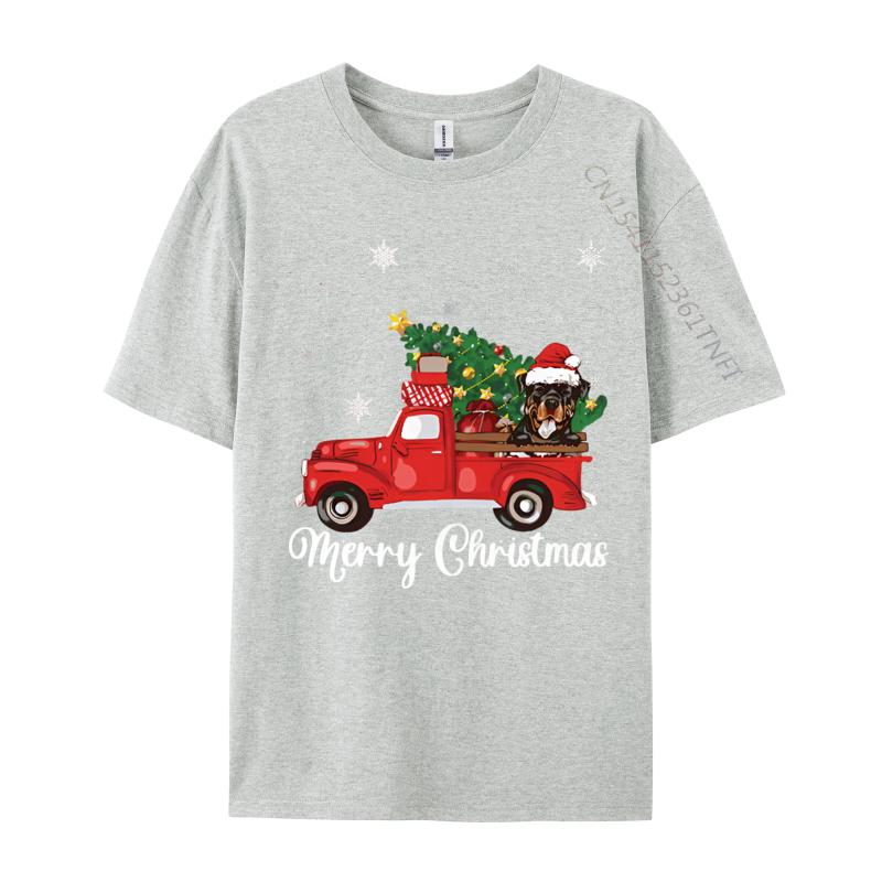 Rottweiler Dog Riding Red Truck Christmas Tshirt Novelty Tee Shirts Vintage Cotton Tops Tee Graphic T Shirts Men Cotton