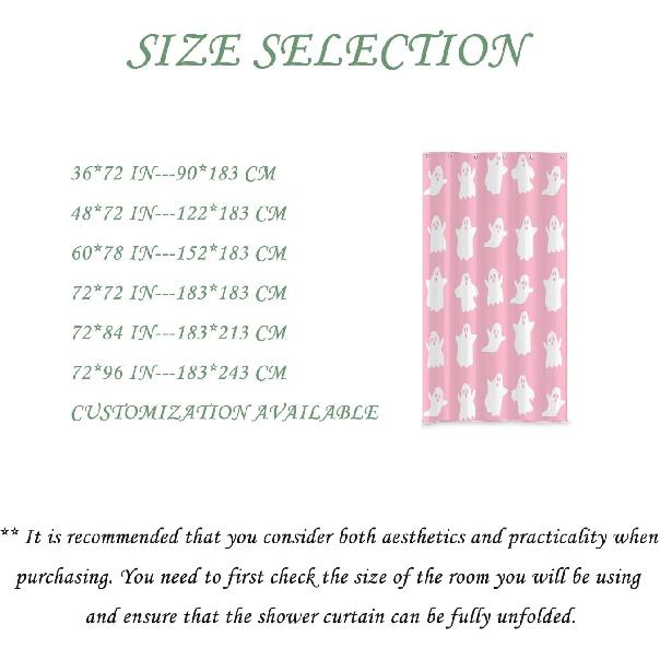 36x72 Inch Halloween Shower Curtain Cute Funny Phantom White Pink Bath Set Contemporary Cartoon Festival Bathroom Sets for Children Waterproof