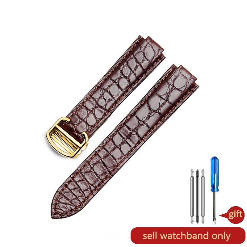 Pulseira de Couro Genuíno para Relógio Cartier Key Blue Balloon Masculina Pele de Crocodilo Feminina Boca Elevada Acessórios de Pulseira 12-20mm