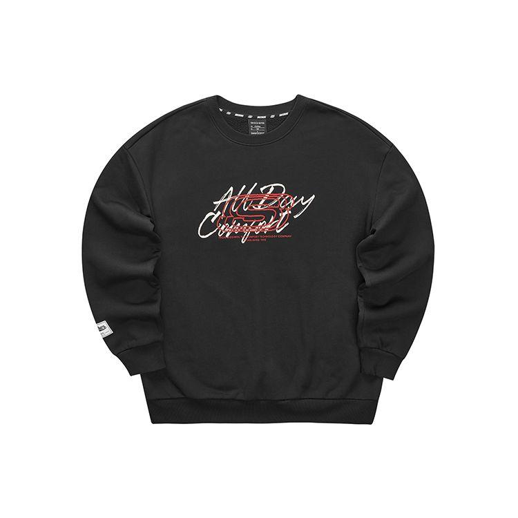 Skechers Letter Round Neck Pullover Loose Sweatshirt Unisex sweatshirt Charcoal-Black L323U124-0018 XXL