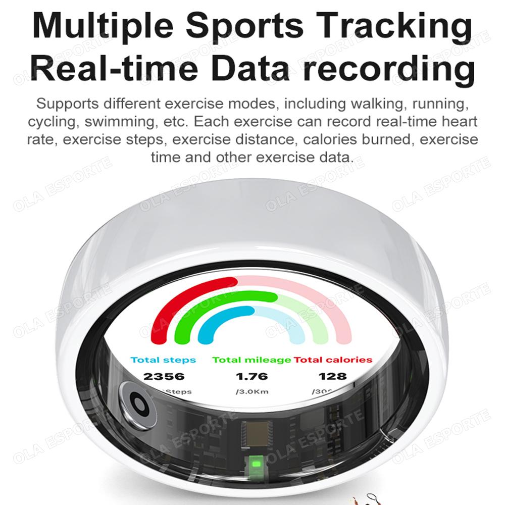 New Smart Ring With Box Heart Rate Stress Monitoring Men Womenes Smartring Gesture Control Waterproof Health Sports Rings