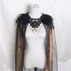 Halloween Black Cape with Feathered Collar for Cosplay, Burlesque 45cmx128cm Stage Costume Embellished Lace for Cosplay