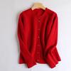 Women's Round Neck Wool Cardigan - Autumn/Winter Solid Color, Versatile & Temperament, Seven-Needle Thick Knit Sweater