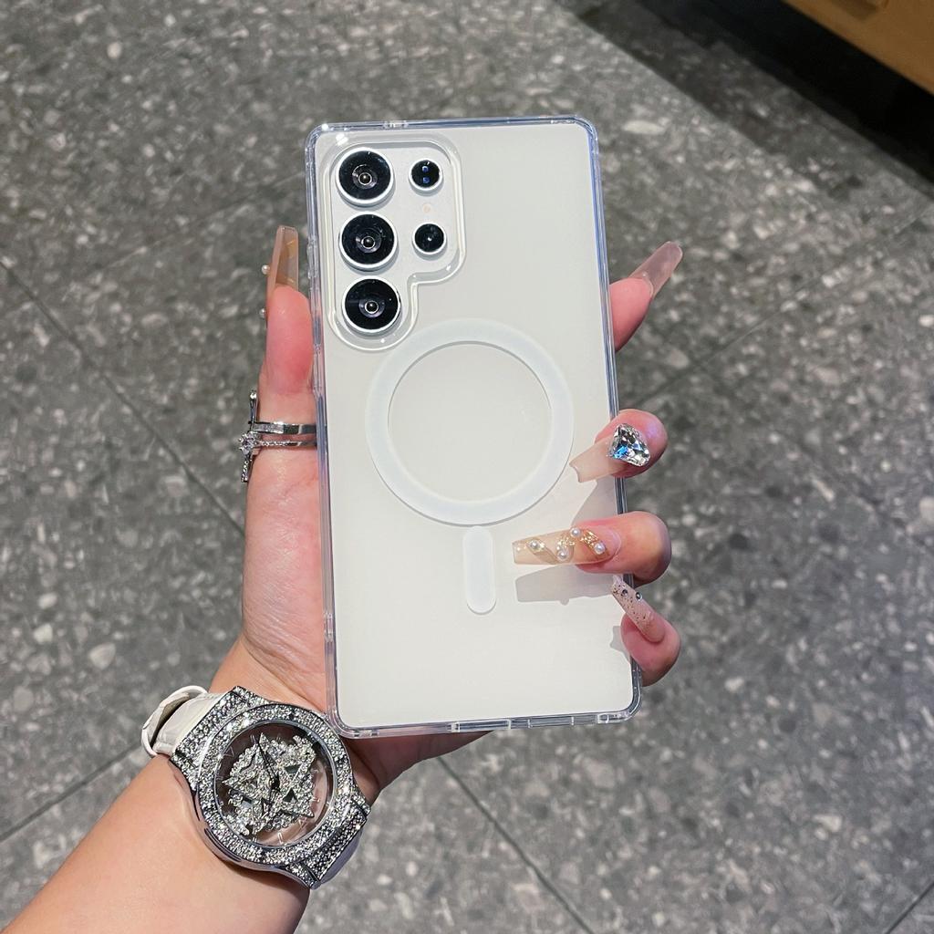 Suitable for Samsung S25ultra Matte Mobile Phone Case S25imd Laser Color Silver Magnetic Case S25edge