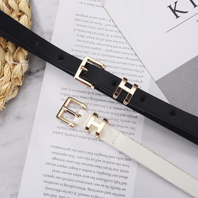 I-Shaped Buckle Two-Piece Set, Alloy Pin Buckle Women'S Thin Belt, High-End Decorative Chic Wind Belt Women