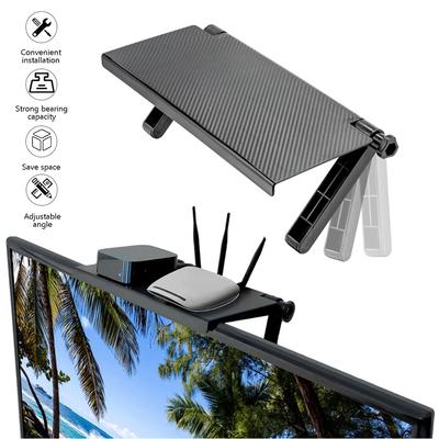 1x Black Adjustable TV Screen Top Storage Shelf  Organizer Bracket 33x 16x 2.5cm