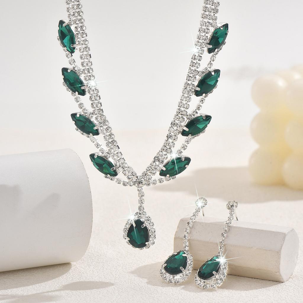 Crystal Necklace Earrings for Women Water Drop Pendant Wedding Bride Jewelry Accessories